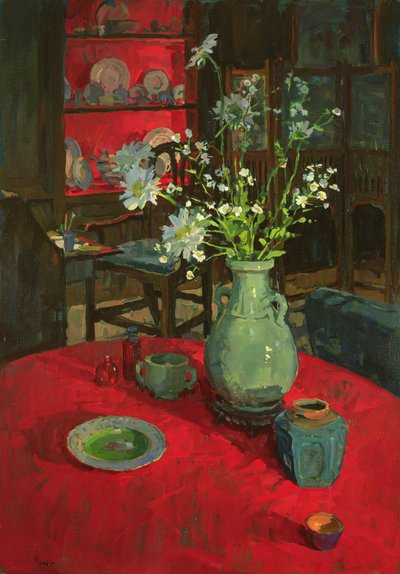 Red Alcove with Daisies by Unbekannt Unbekannt